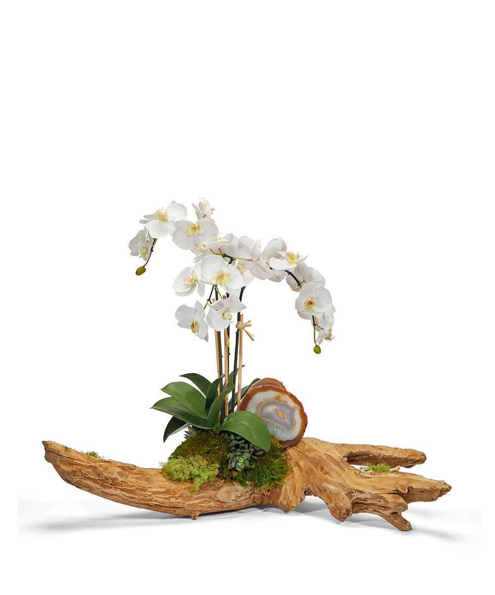 Orchids on Driftwood Faux Orchid Centerpiece by VivoPetal