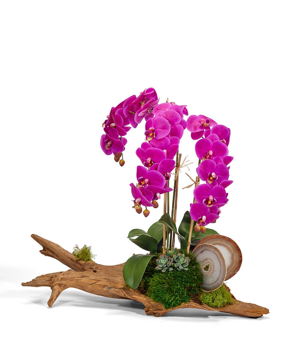 Orchids on Driftwood Faux Orchid Centerpiece by VivoPetal