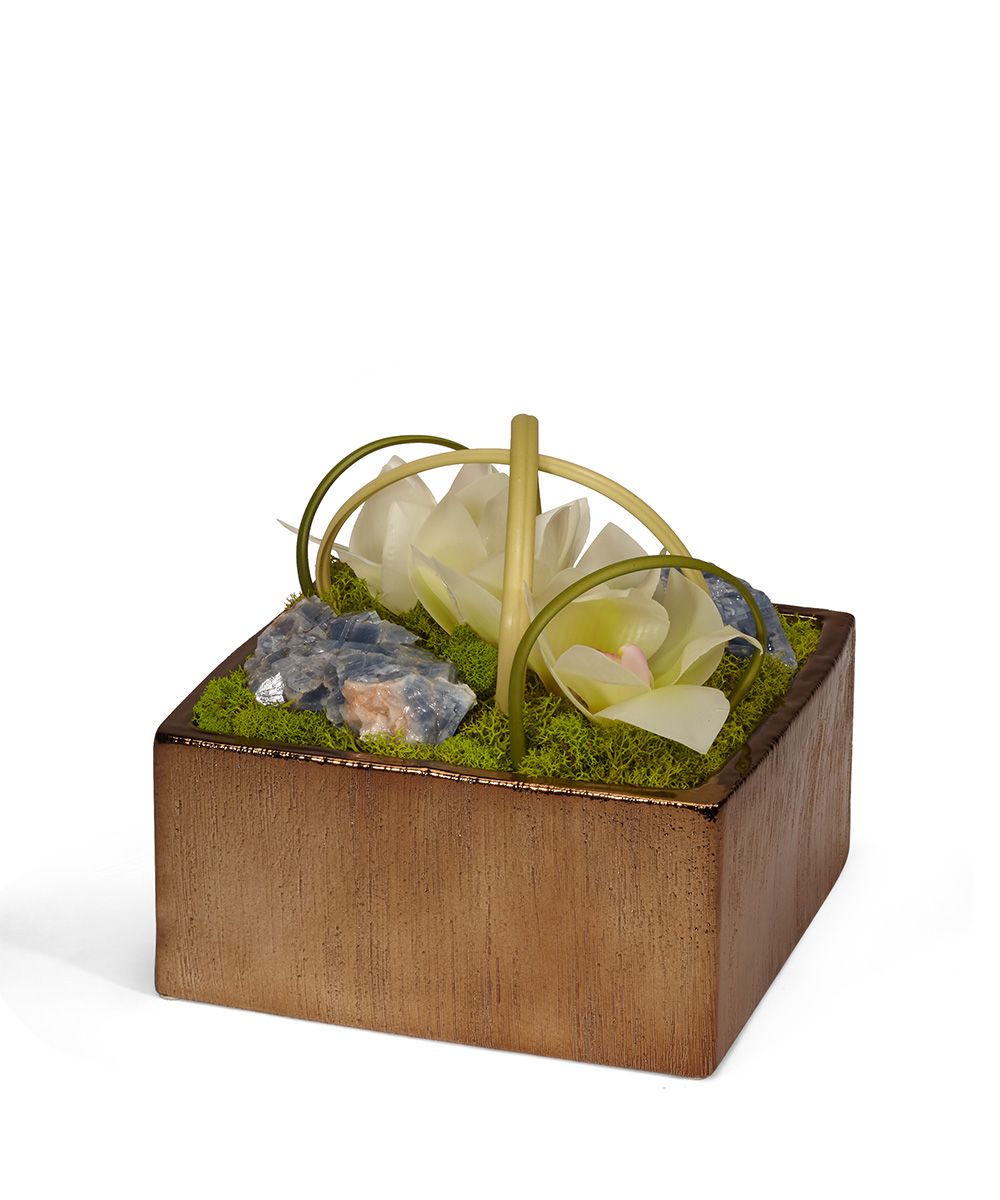 Orchids in Bronze Square Faux Cymbidium Orchid Arrangement | VivoPetal